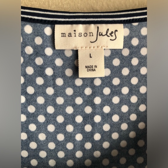 Maison Jules Mid Poko Dots Women Sleeveless Blue White Dress Size Large - Picture 4 of 9